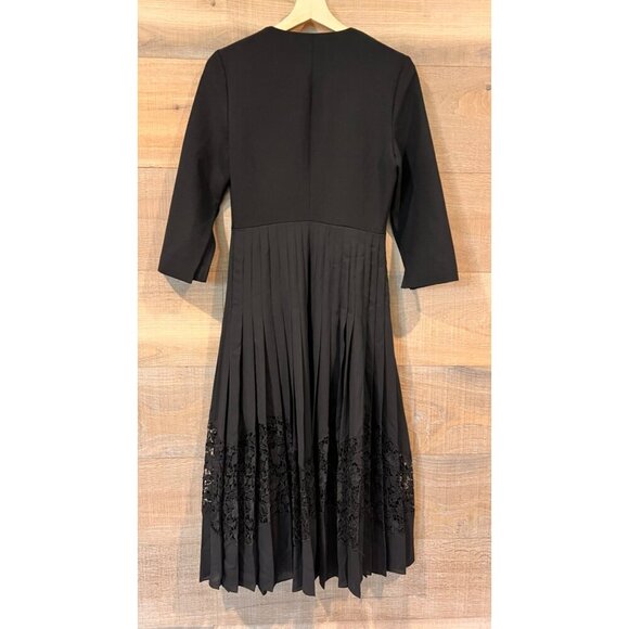 Oscar de la Renta Pleated Chiffon & Guipure Inset black Dress Size 2 - Picture 8 of 14